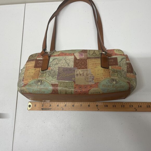 Vintage Fossil Leather Purse Bag Shoulder Travel Map Postcard Paris 1954 - Picture 14 of 16